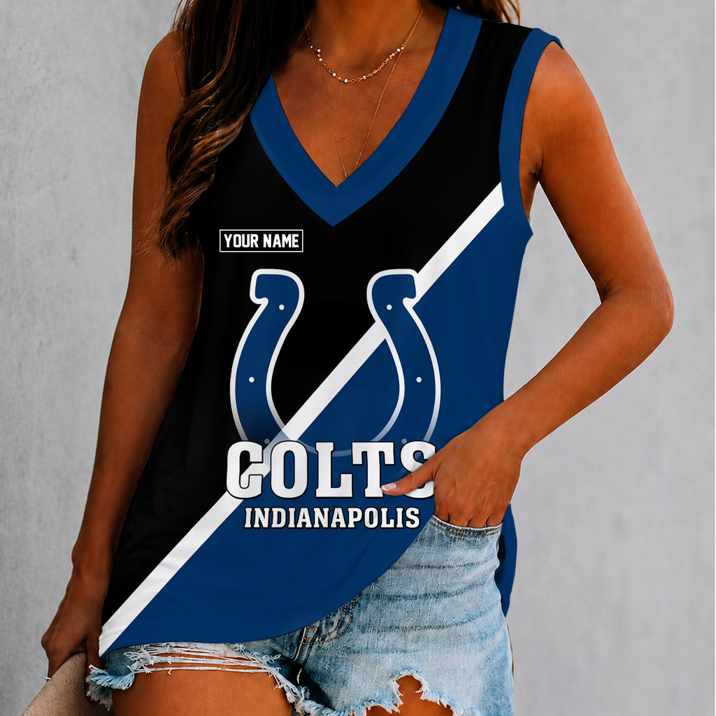 [SPECIAL OFFER] NEW CUSTOMIZED NFL17 IDC INDIANAPOLIS COLTS WOMEN'S V-NECK TANK TOP
