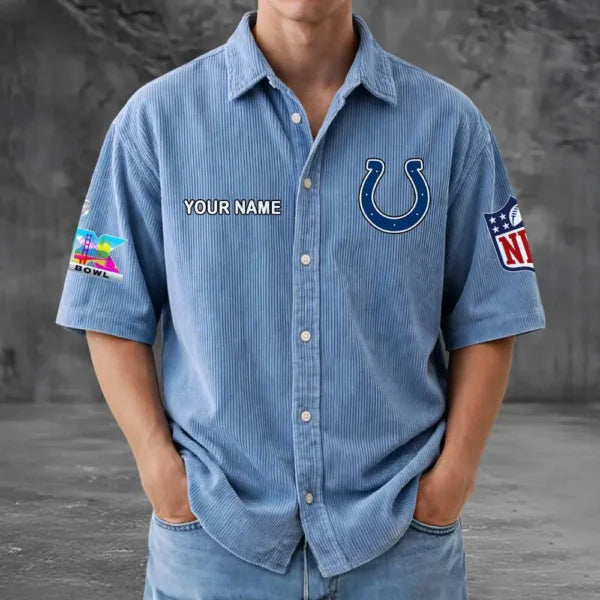 [SPECIAL OFFER] NEW CUSTOMIZED NFL17 IDC INDIANAPOLIS COLTS SEERSUCKER BUTTON SHIRT