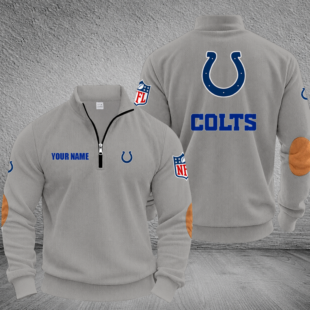 [SPECIAL OFFER] NEW CUSTOMIZED NFL17 IDC INDIANAPOLIS COLTS MULTICOLOR STRIPED QUATER ZIP SWEATSHIRT