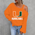 [FAN FAVORITE] NEW CUSTOMIZED NCAA FBS17 MIH MIAMI HURRICANES WOMEN'S OFF-SHOULDER LONG SLEEVE SHIRT