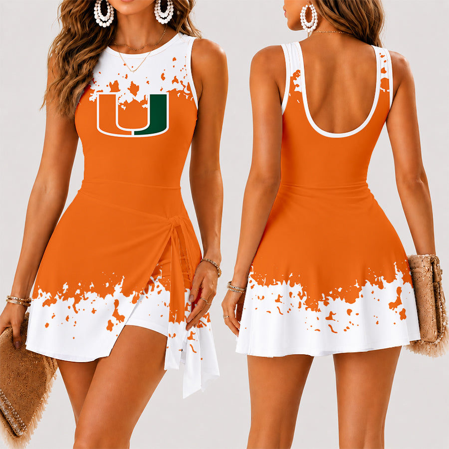 [FAN FAVORITE] NEW CUSTOMIZED NCAA FBS17 MIH MIAMI HURRICANES WOMEN'S SUMMER SKORT DRESS
