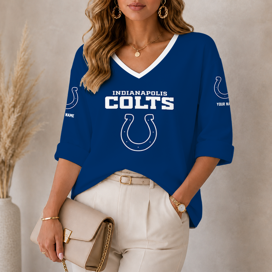 [SPECIAL OFFER] NEW CUSTOMIZED NFL17 IDC INDIANAPOLIS COLTS WOMEN'S HEART V-NECK LONG SLEEVE SHIRT