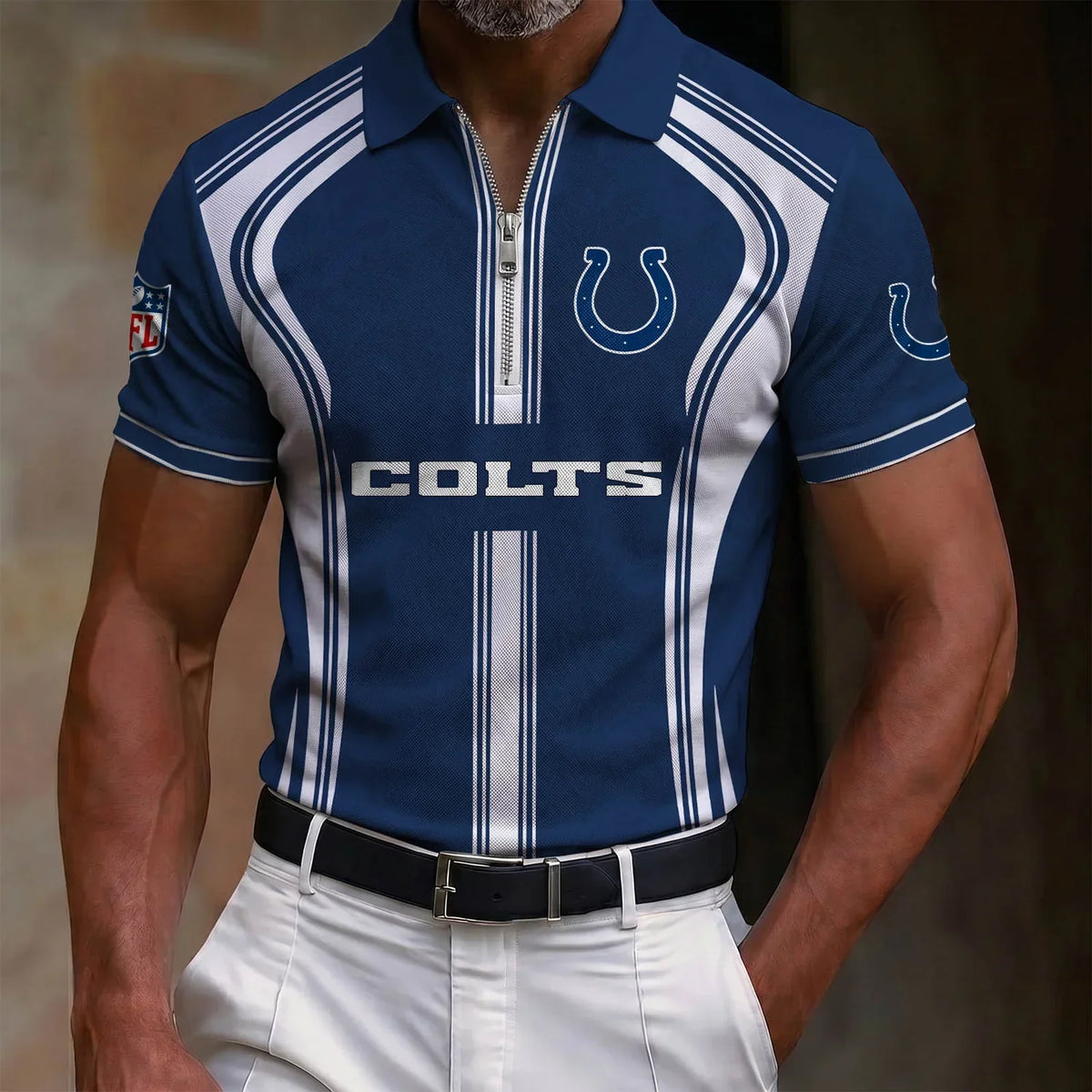 [SPECIAL OFFER] NEW CUSTOMIZED NFL17 IDC INDIANAPOLIS COLTS ZIP POLO SHIRT