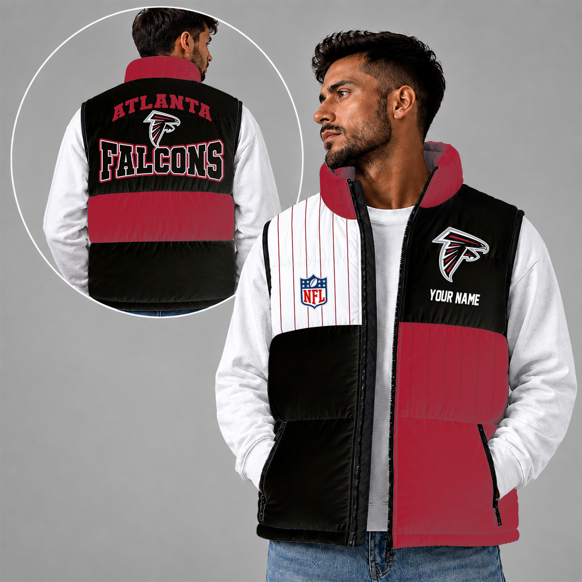 [SPECIAL OFFER] NEW CUSTOMIZED NFL18 ATF ATLANTA FALCONS SLEEVELESS PUFFER VEST