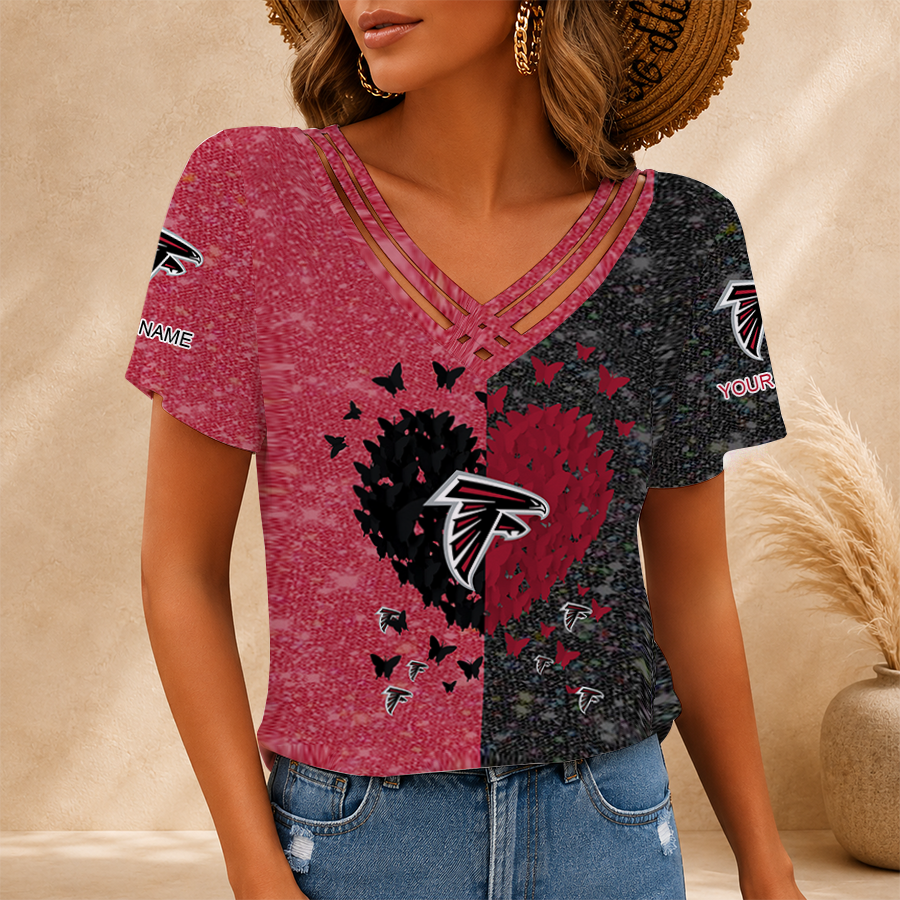 [SPECIAL OFFER] NEW CUSTOMIZED NFL18 ATF ATLANTA FALCONS V-NECK SHIRT