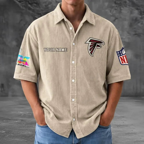 [SPECIAL OFFER] NEW CUSTOMIZED NFL18 ATF ATLANTA FALCONS SEERSUCKER BUTTON SHIRT