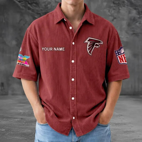 [SPECIAL OFFER] NEW CUSTOMIZED NFL18 ATF ATLANTA FALCONS SEERSUCKER BUTTON SHIRT