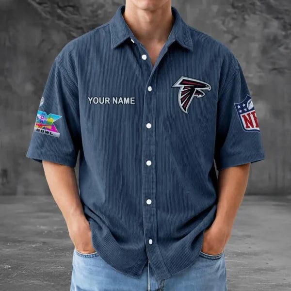 [SPECIAL OFFER] NEW CUSTOMIZED NFL18 ATF ATLANTA FALCONS SEERSUCKER BUTTON SHIRT