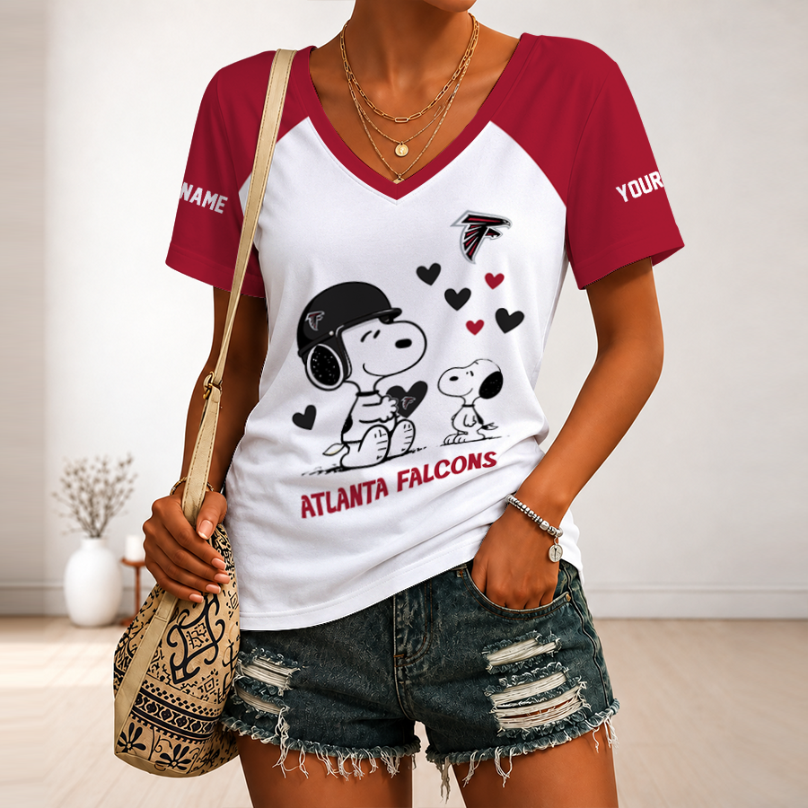 [SPECIAL OFFER] NEW CUSTOMIZED NFL18 ATF ATLANTA FALCONS V-NECK FEMALE SHIRT