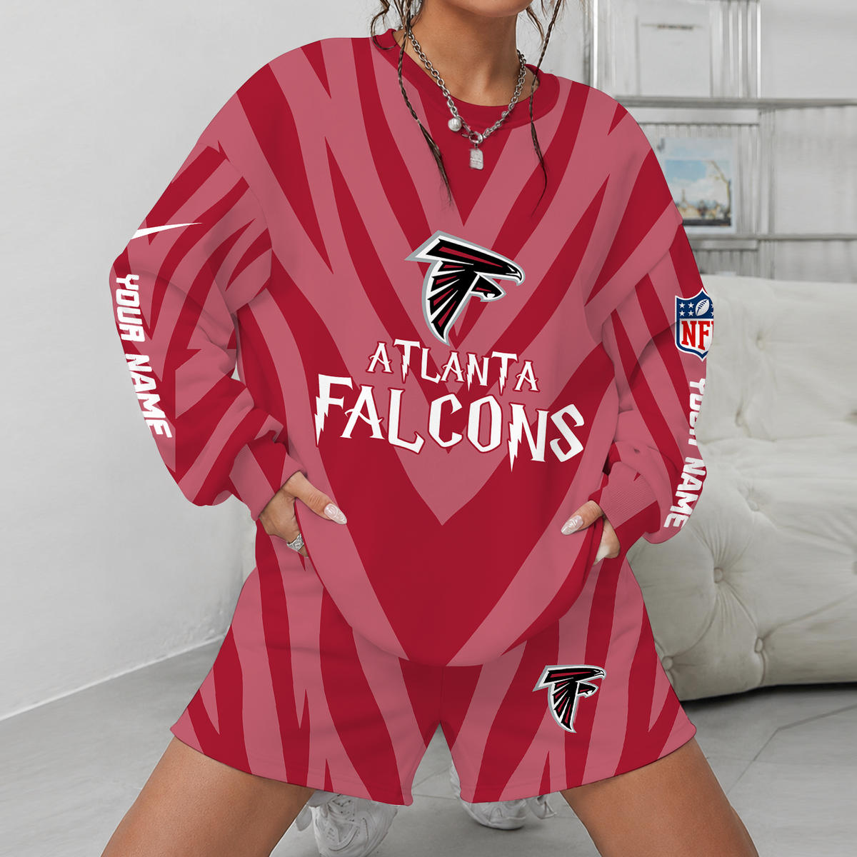 [SPECIAL OFFER] NEW CUSTOMIZED NFL18 ATF ATLANTA FALCONS UNISEX SWEATSHIRT & SHORTS SET