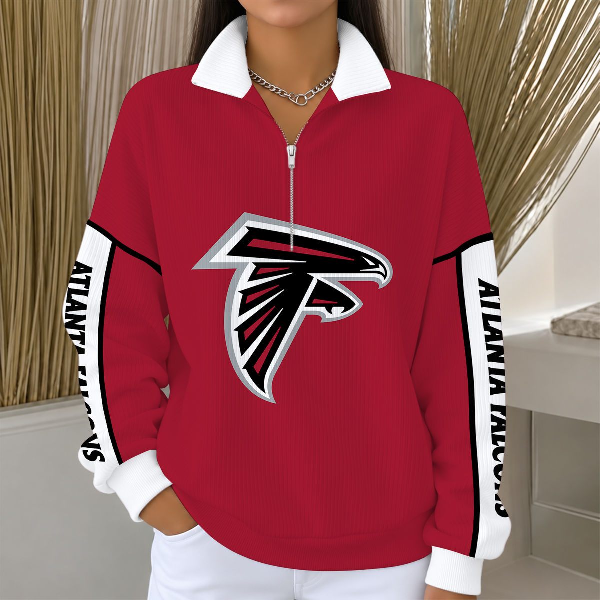 [SPECIAL OFFER] NEW CUSTOMIZED NFL18 ATF ATLANTA FALCONS QUARTER ZIP RIBBED SWEATER