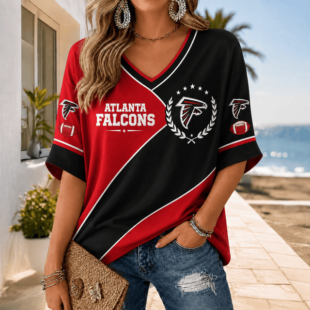 [SPECIAL OFFER] NEW CUSTOMIZED NFL18 ATF ATLANTA FALCONS WOMEN'S HEART V-NECK LONG SLEEVE SHIRT