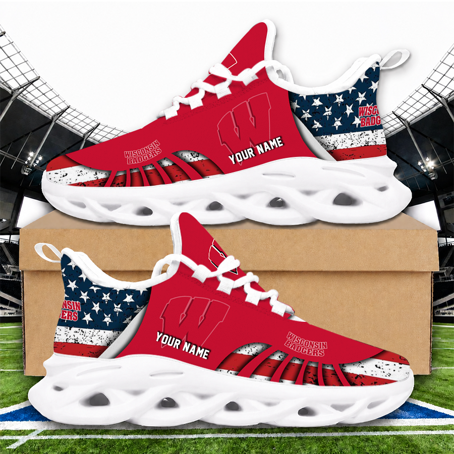 [FAN FAVORITE] NEW CUSTOMIZED NCAA FBS18 WSB WISCONSIN BADGERS CLUNKY SNEAKERS