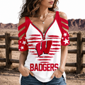 [FAN FAVORITE] NEW CUSTOMIZED NCAA FBS18 WSB WISCONSIN BADGERS STRAPPY COLD-SHOULDER TOP