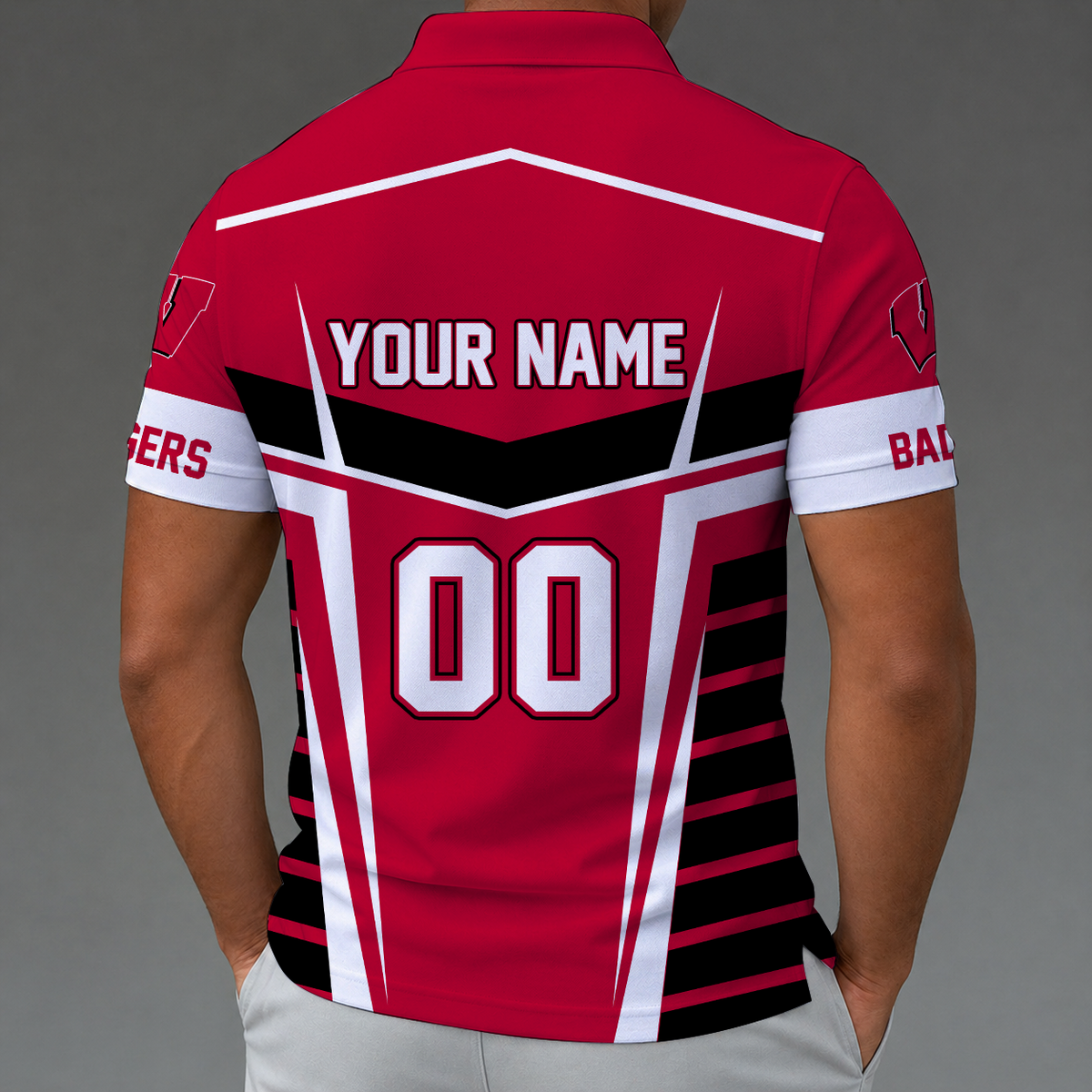 [FAN FAVORITE] NEW CUSTOMIZED NCAA FBS18 WSB WISCONSIN BADGERS POLO SHIRT