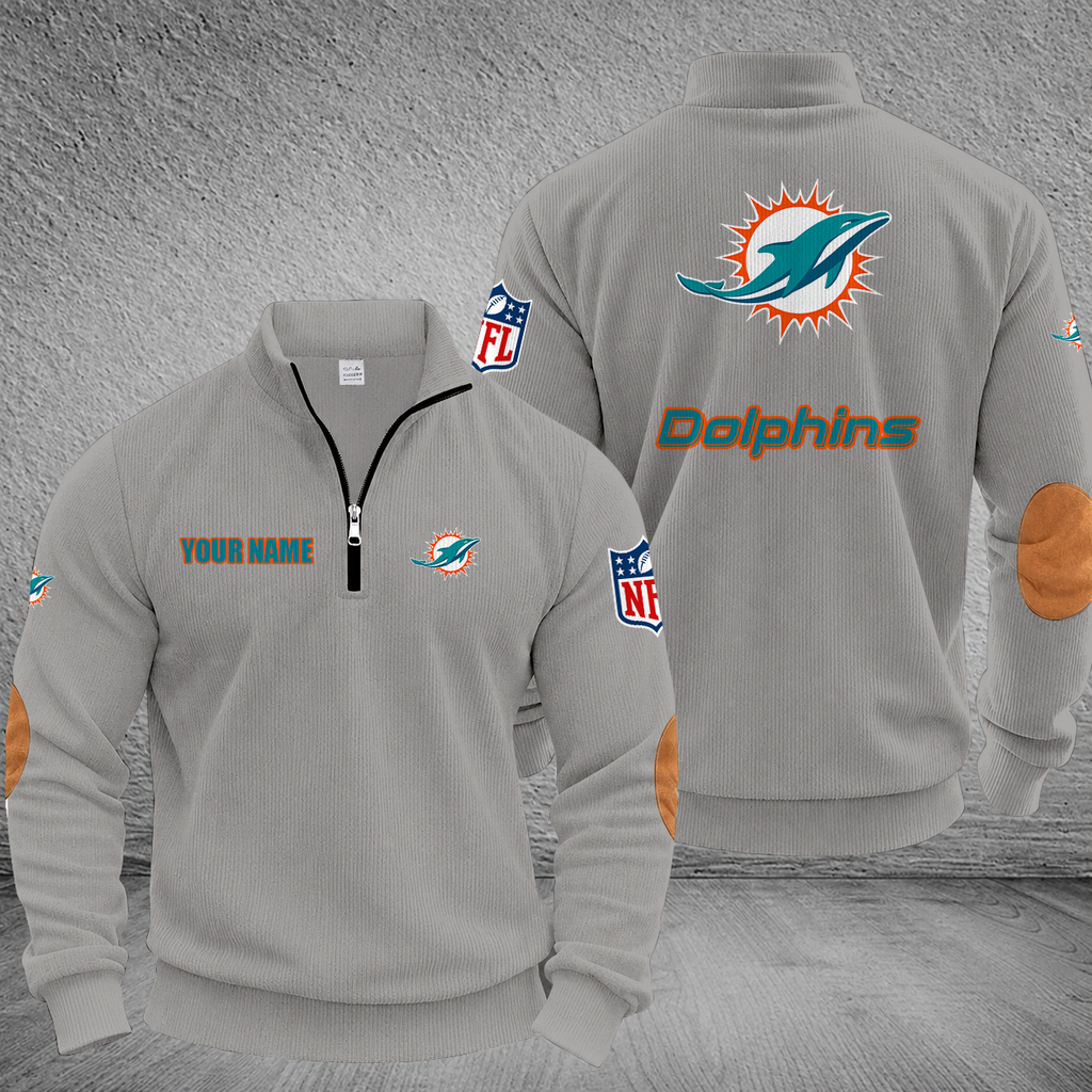[SPECIAL OFFER] NEW CUSTOMIZED NFL19 MDP MIAMI DOLPHINS MULTICOLOR STRIPED QUATER ZIP SWEATSHIRT