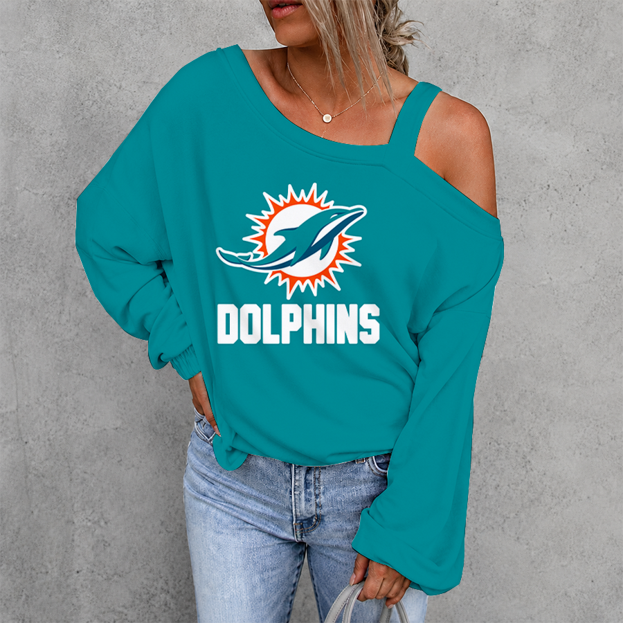 [SPECIAL OFFER] NEW CUSTOMIZED NFL19 MDP MIAMI DOLPHINS WOMEN'S OFF-SHOULDER LONG SLEEVE SHIRT
