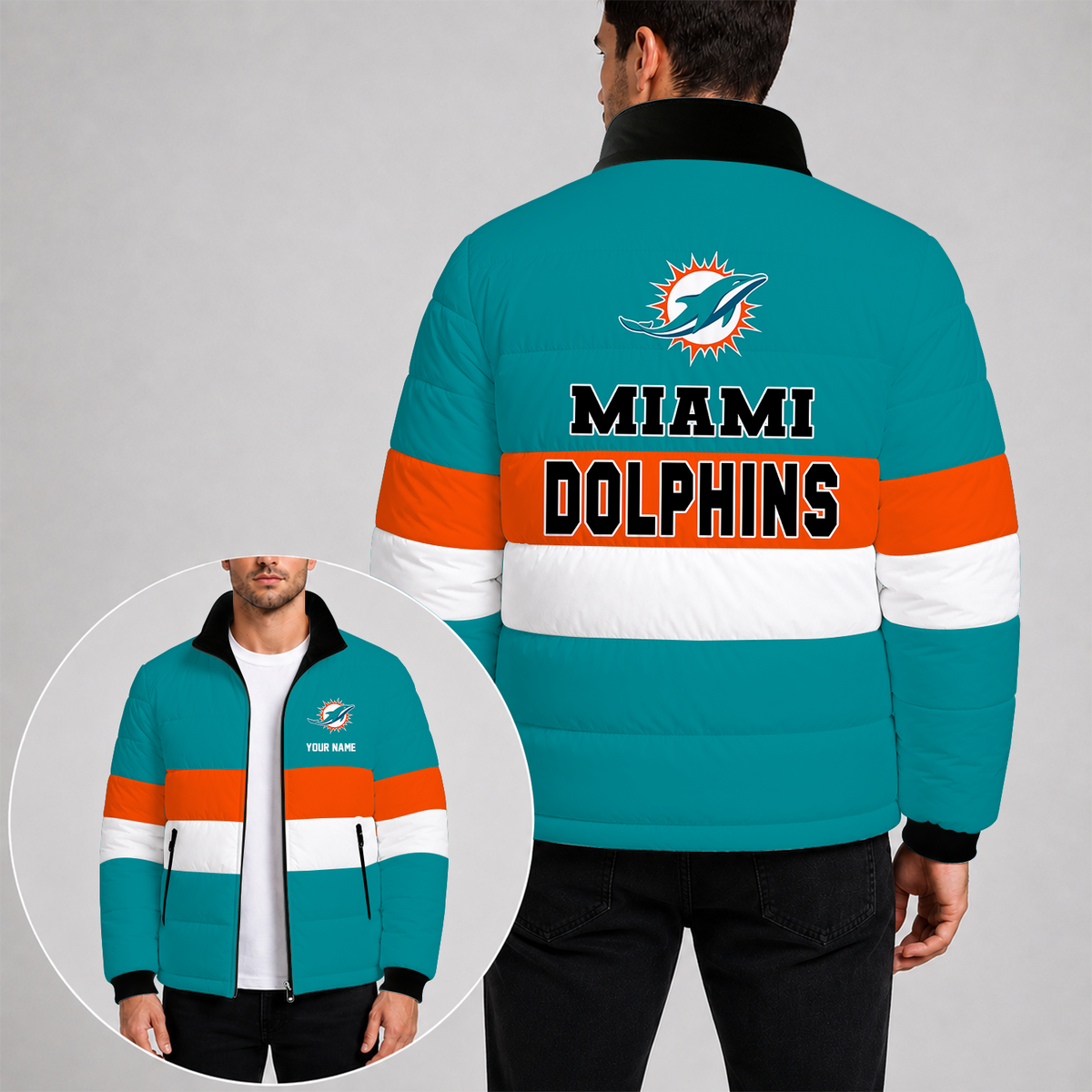 [SPECIAL OFFER] NEW CUSTOMIZED NFL19 MDP MIAMI DOLPHINS PUFFER JACKET