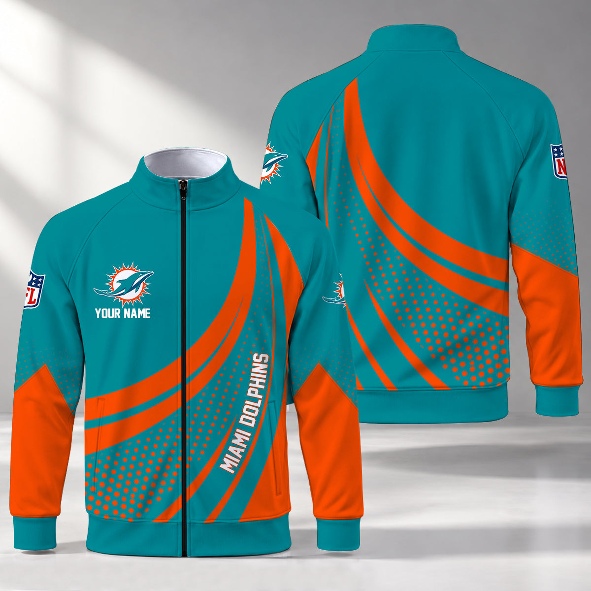 [SPECIAL OFFER] NEW CUSTOMIZED NFL19 MDP MIAMI DOLPHINS STAND COLLAR JACKET