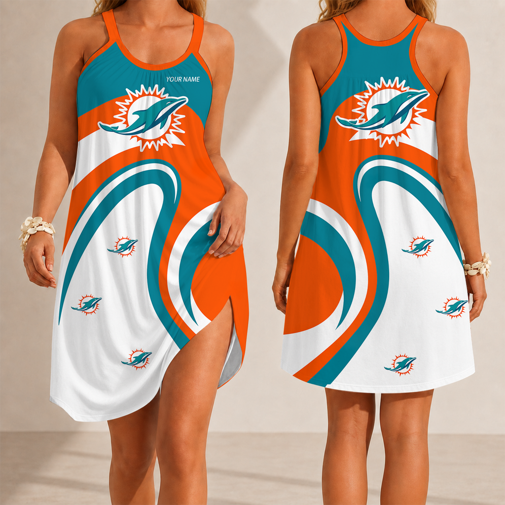 [SPECIAL OFFER] NEW CUSTOMIZED NFL19 MDP MIAMI DOLPHINS CAMISOLE DRESS