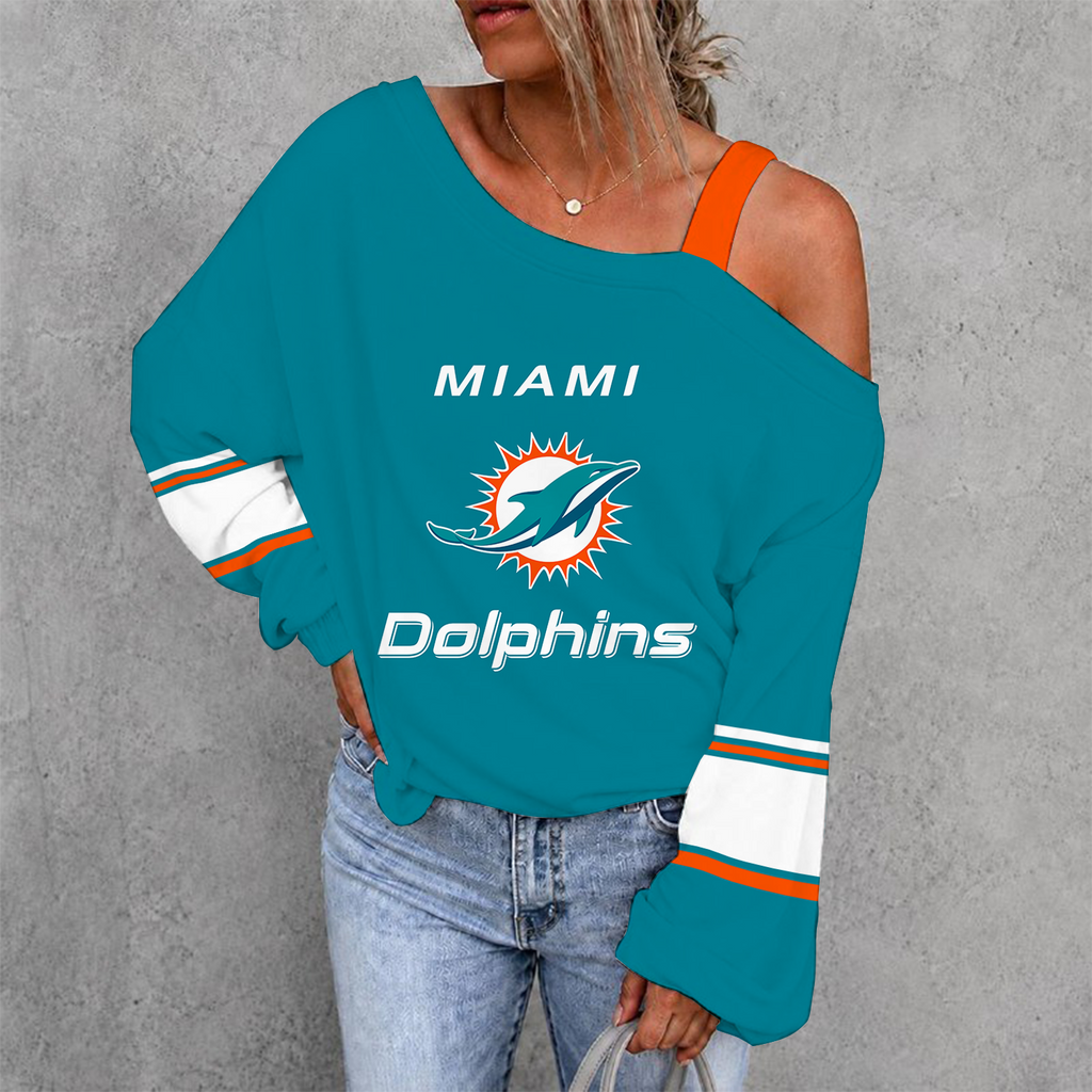 [SPECIAL OFFER] NEW CUSTOMIZED NFL19 MDP MIAMI DOLPHINS WOMEN'S OFF-SHOULDER LONG SLEEVE SHIRT