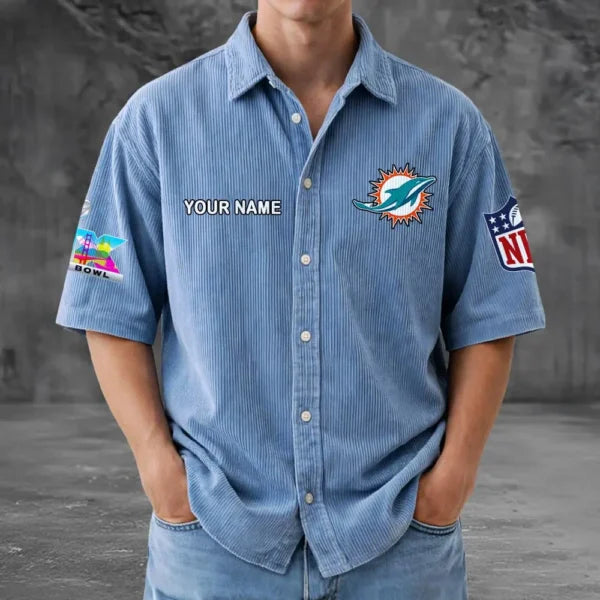 [SPECIAL OFFER] NEW CUSTOMIZED NFL19 MDP MIAMI DOLPHINS SEERSUCKER BUTTON SHIRT