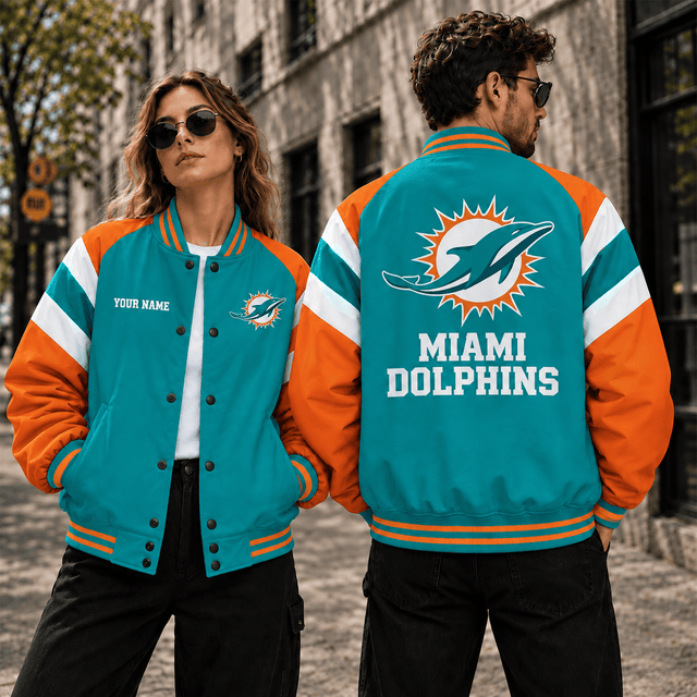 [SPECIAL OFFER] NEW CUSTOMIZED NFL19 MDP MIAMI DOLPHINS SATIN VARSITY & BASEBALL JACKET