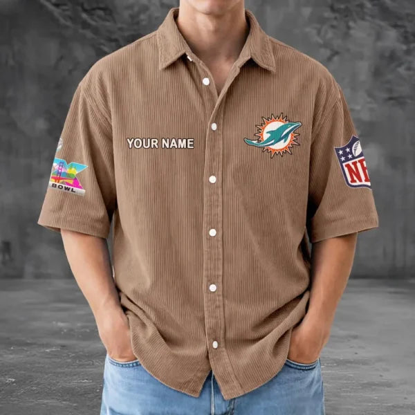 [SPECIAL OFFER] NEW CUSTOMIZED NFL19 MDP MIAMI DOLPHINS SEERSUCKER BUTTON SHIRT