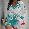 [SPECIAL OFFER] NEW CUSTOMIZED NFL19 MDP MIAMI DOLPHINS WOMEN'S V-NECK LONG SLEEVED SHIRT