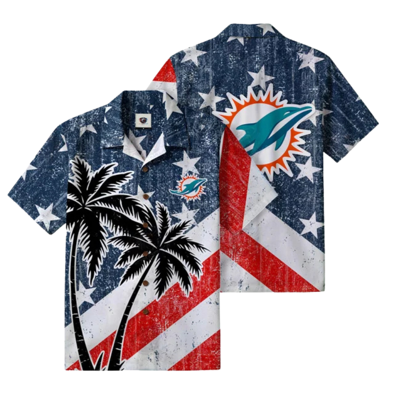 [SPECIAL OFFER] NEW CUSTOMIZED NFL19 MDP MIAMI DOLPHINS PATRIOTIC 250 USA HAWAIIAN SHIRT