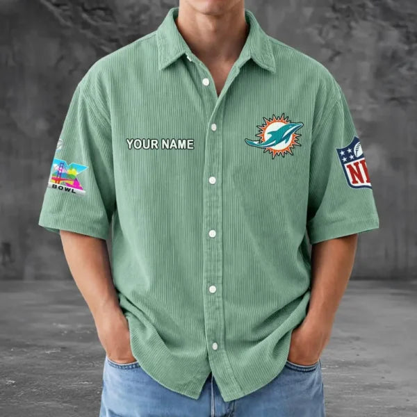 [SPECIAL OFFER] NEW CUSTOMIZED NFL19 MDP MIAMI DOLPHINS SEERSUCKER BUTTON SHIRT