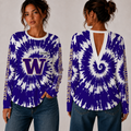 [FAN FAVORITE] NEW CUSTOMIZED NCAA FBS19 WSH WASHINGTON HUSKIES WOMEN'S BACK V-CUT LONG-SLEEVE SHIRT