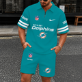 [SPECIAL OFFER] NEW CUSTOMIZED NFL19 MDP MIAMI DOLPHINS QUARTER-ZIP POLO SHIRT & SHORTS SET