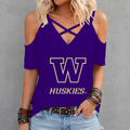 [FAN FAVORITE] NEW CUSTOMIZED NCAA FBS19 WSH WASHINGTON HUSKIES CRISS CROSS V-NECK TOP