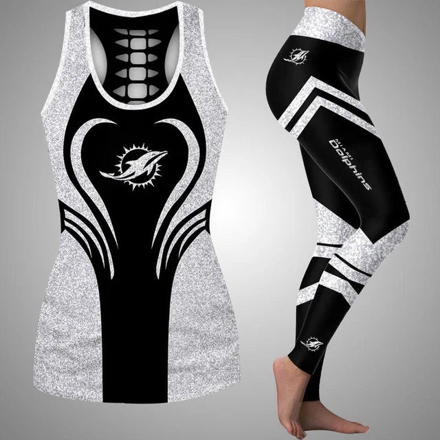 [SPECIAL OFFER] NEW CUSTOMIZED NFL19 MDP MIAMI DOLPHINS HOLLOW TANK TOP & LEGGINGS SET