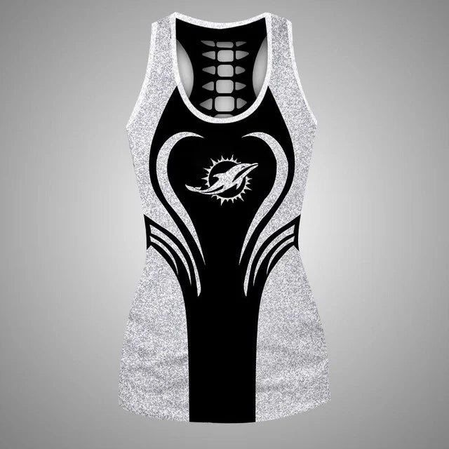 [SPECIAL OFFER] NEW CUSTOMIZED NFL19 MDP MIAMI DOLPHINS HOLLOW TANK TOP & LEGGINGS SET