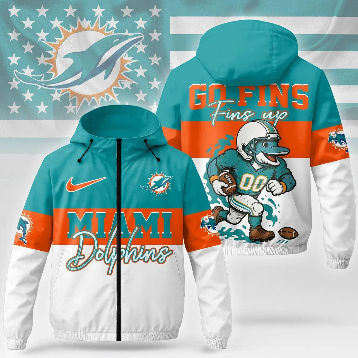 [SPECIAL OFFER] NEW CUSTOMIZED NFL19 MDP MIAMI DOLPHINS WINDBREAKER JACKET