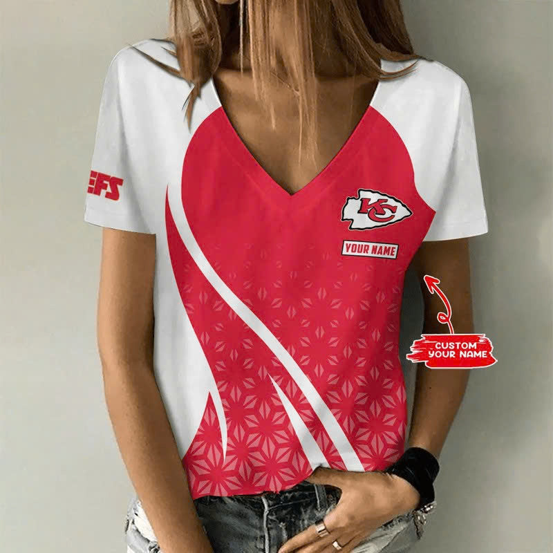 [SPECIAL OFFER] NEW CUSTOMIZED NFL01 KCC KANSAS CITY CHIEFS V-NECK FEMALE SHIRT