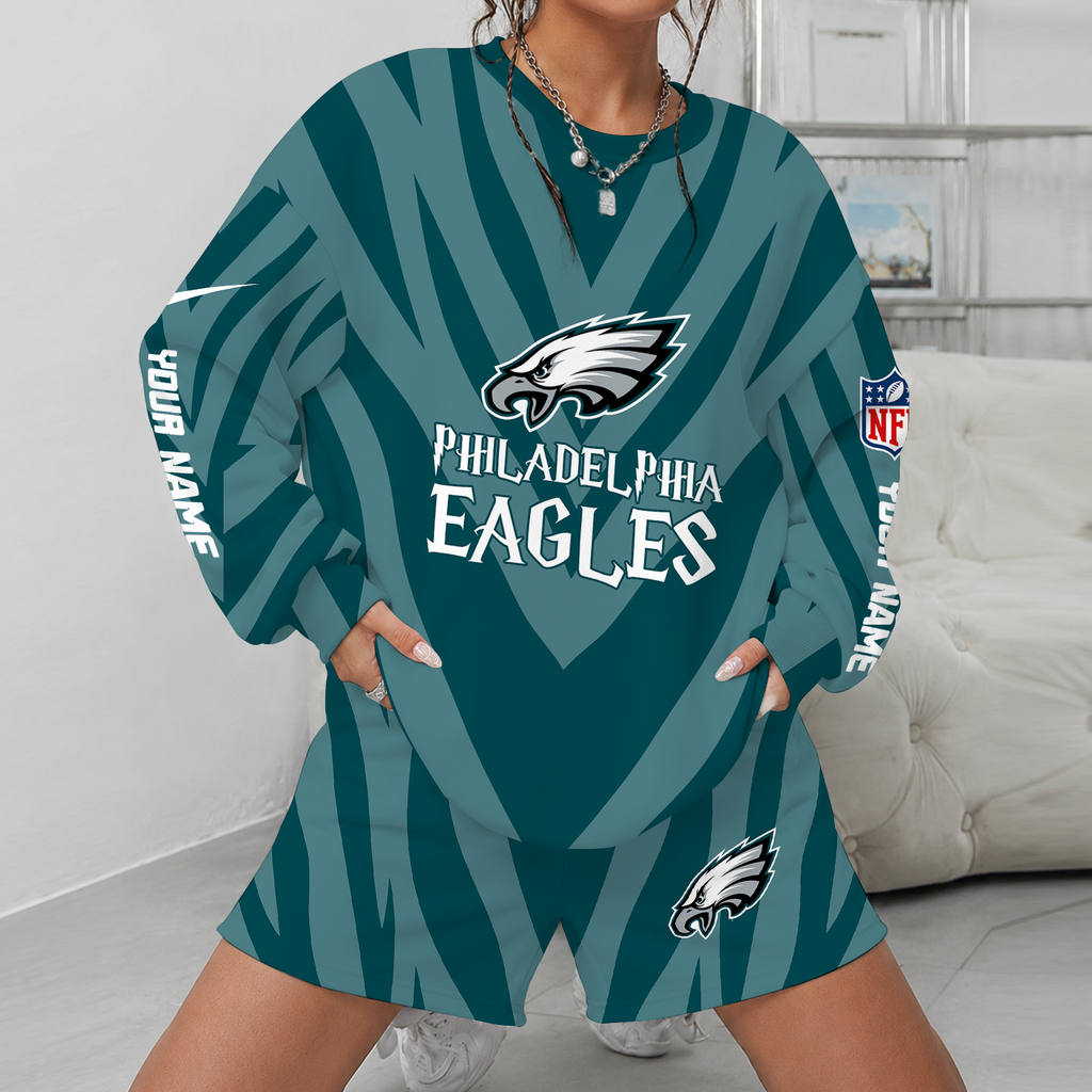 [SPECIAL OFFER] NEW CUSTOMIZED NFL02 PPE PHILADELPHIA EAGLES UNISEX SWEATSHIRT & SHORTS SET