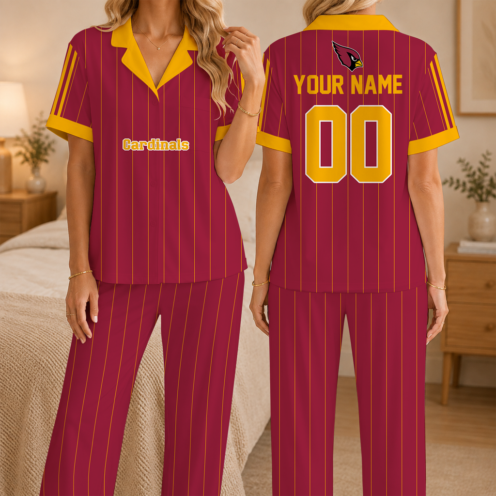 [SPECIAL OFFER] NEW CUSTOMIZED NFL20 ARC ARIZONA CARDINALS SHORT SLEEVE & LONG PANTS PAJAMAS SET