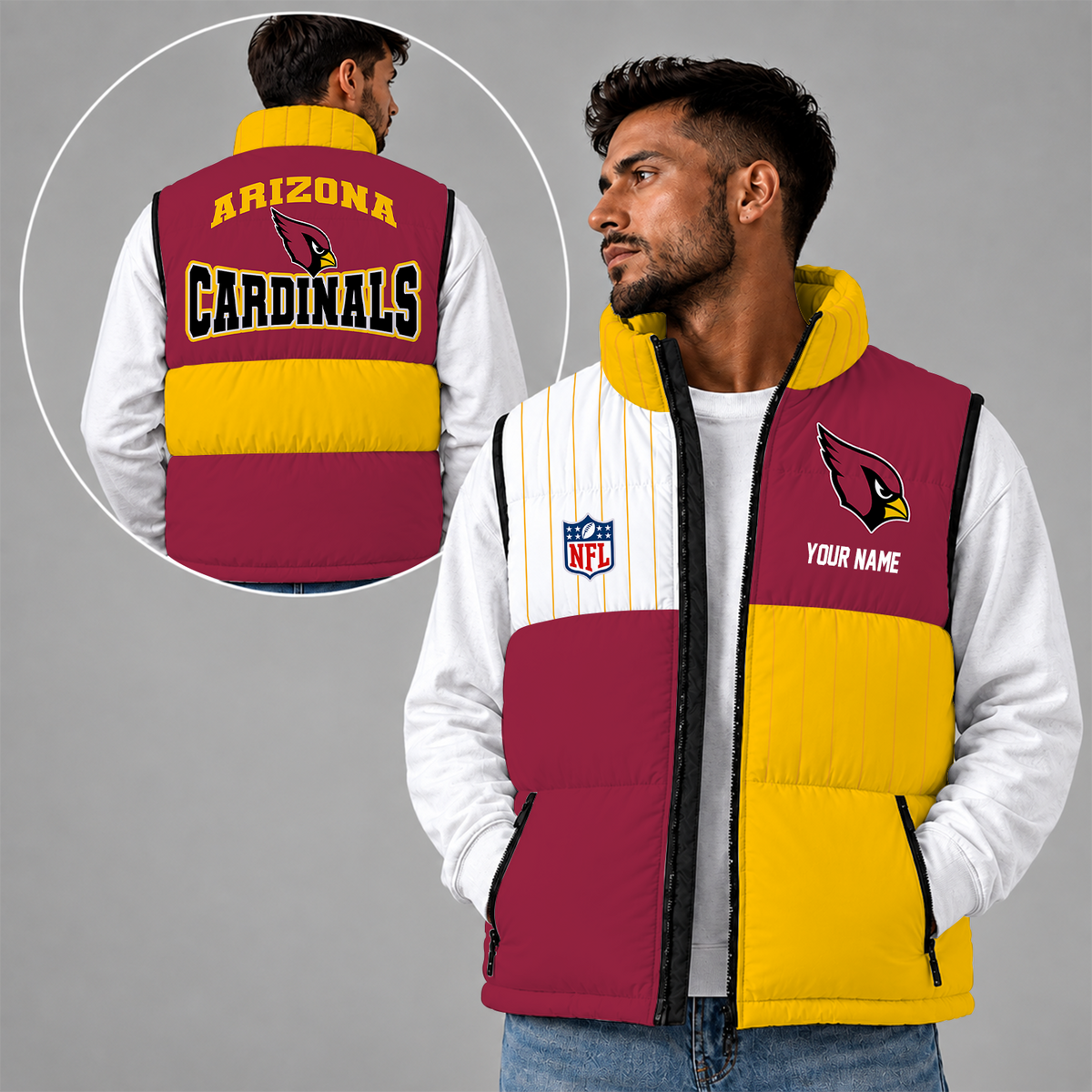 [SPECIAL OFFER] NEW CUSTOMIZED NFL20 ARC ARIZONA CARDINALS SLEEVELESS PUFFER VEST