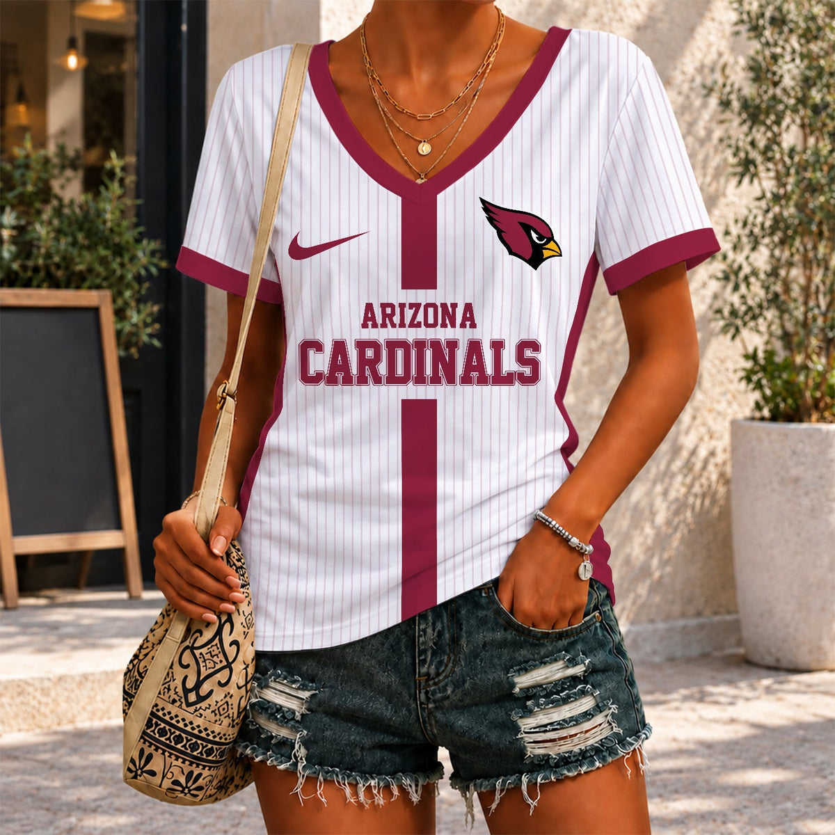 [SPECIAL OFFER] NEW CUSTOMIZED NFL20 ARC ARIZONA CARDINALS V-NECK FEMALE SHIRT