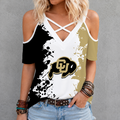 [FAN FAVORITE] NEW CUSTOMIZED NCAA FBS20 CRB COLORADO BUFFALOES CRISS CROSS V-NECK TOP