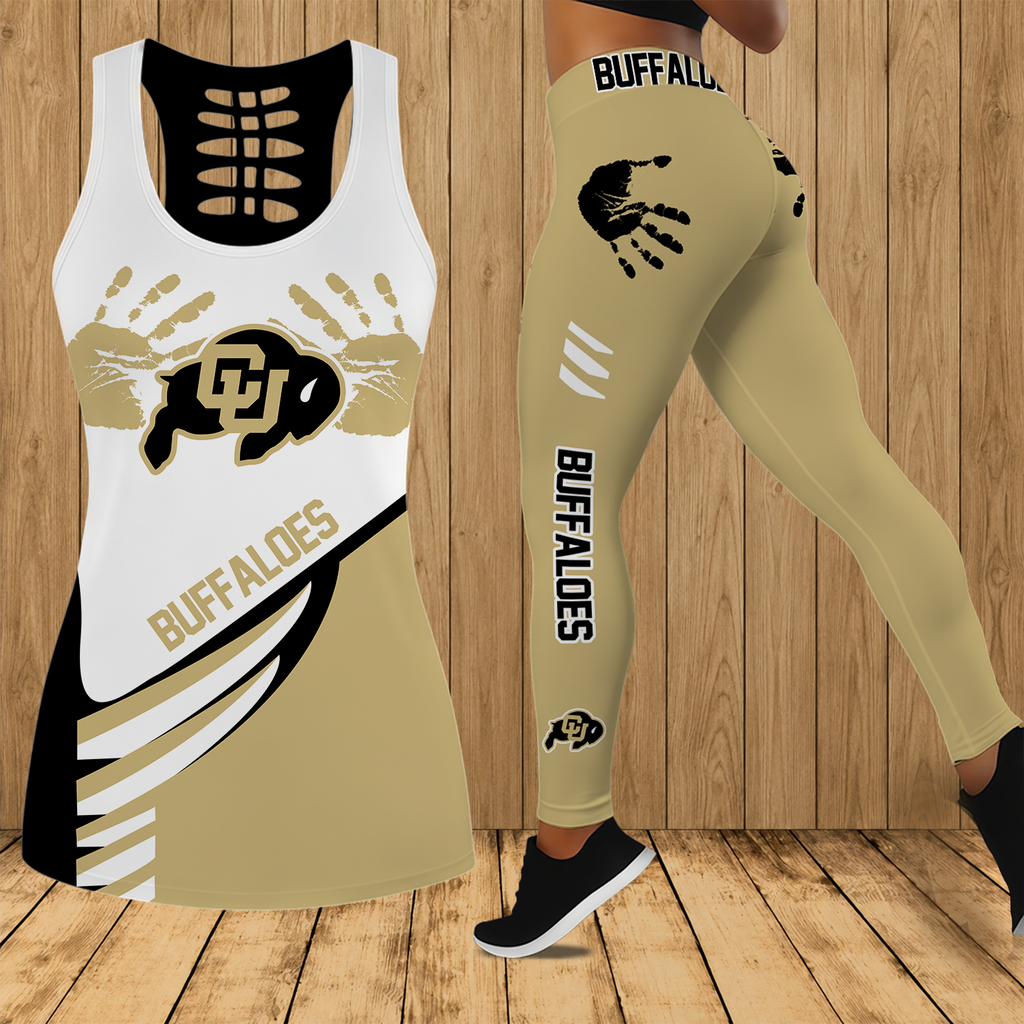 [FAN FAVORITE] NEW CUSTOMIZED NCAA FBS20 CRB COLORADO BUFFALOES HOLLOW TANK TOP & LEGGINGS SET