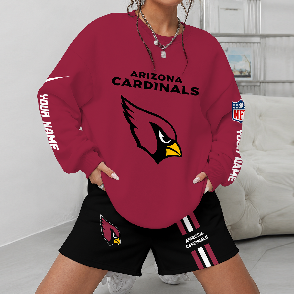 [SPECIAL OFFER] NEW CUSTOMIZED NFL20 ARC ARIZONA CARDINALS UNISEX SWEATSHIRT & SHORTS SET