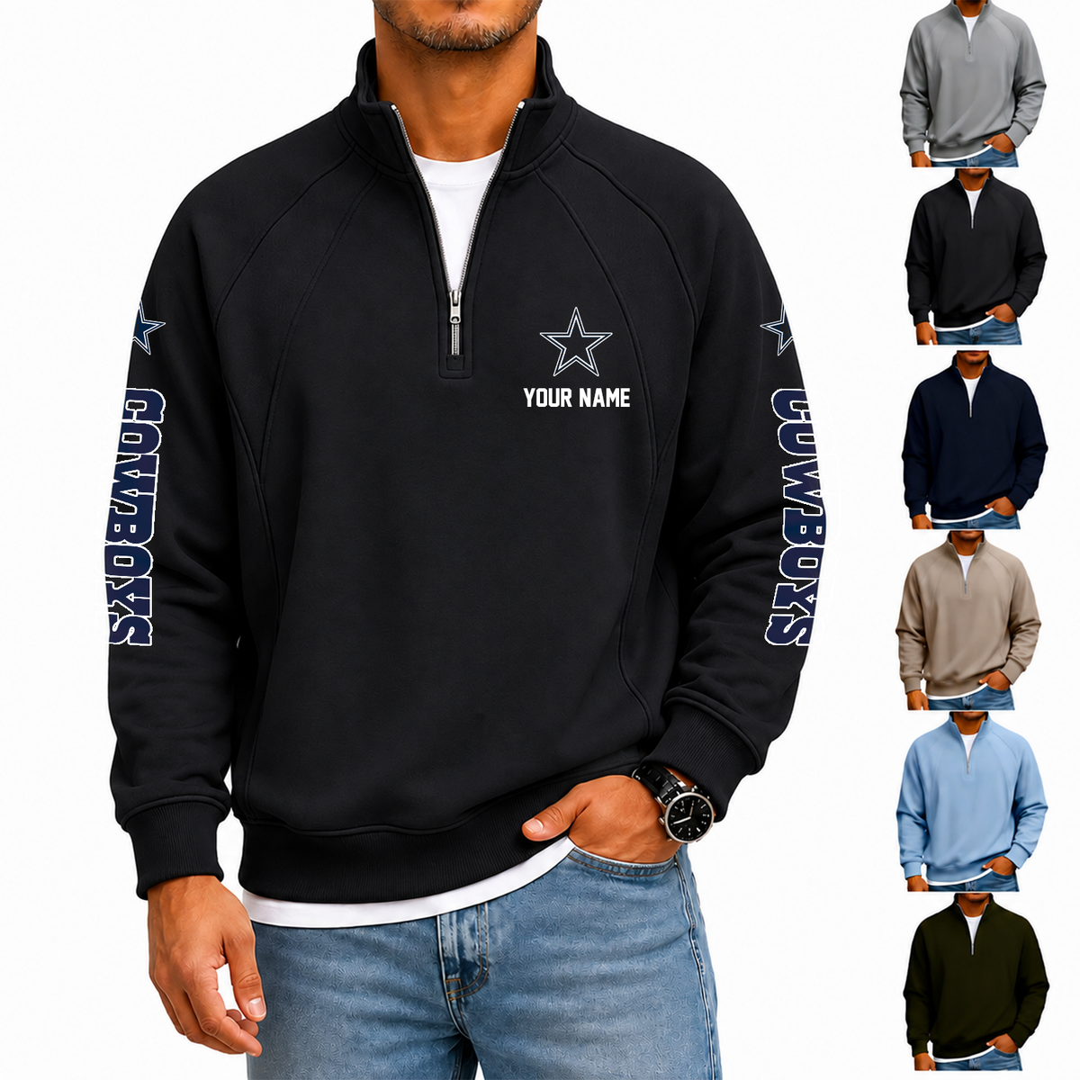 [SPECIAL OFFER] NEW CUSTOMIZED NFL21 DCB DALLAS COWBOYS MEN'S QUARTER ZIP PULLOVER