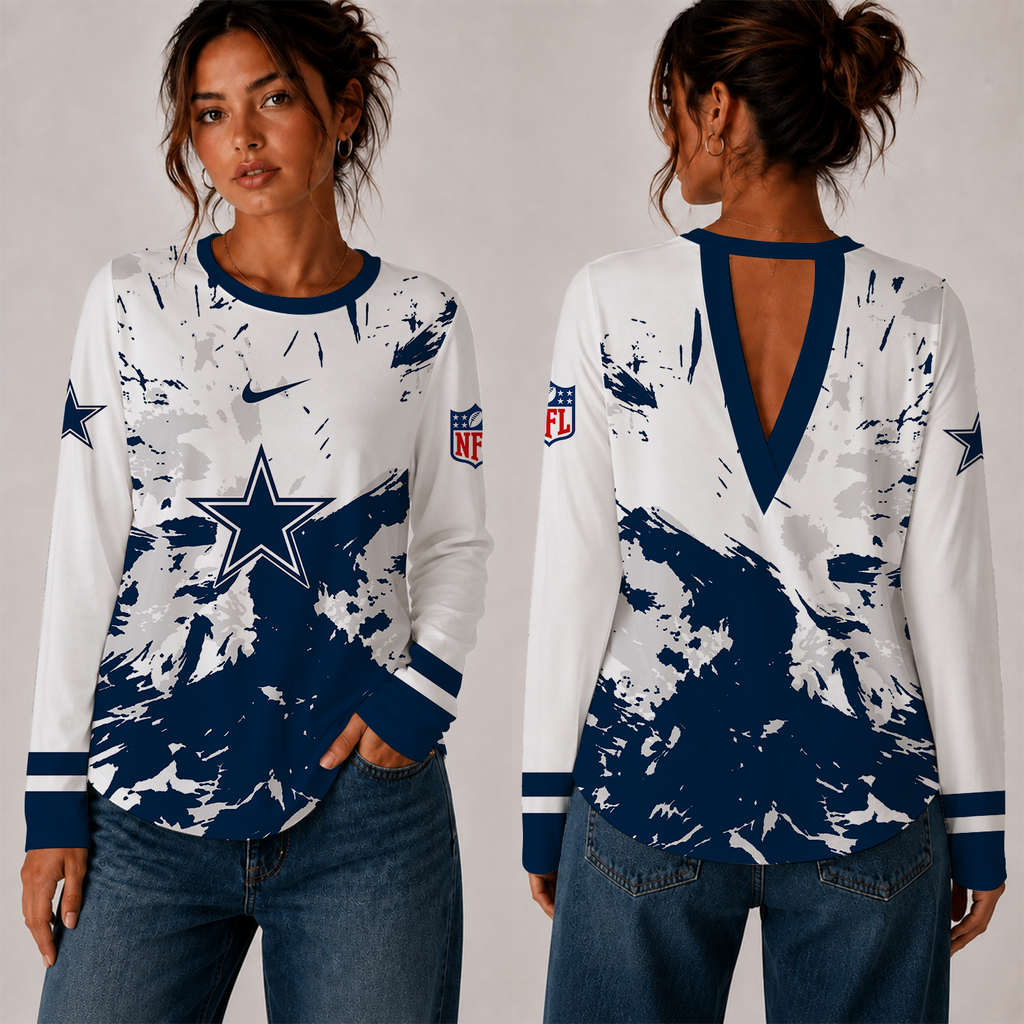 [SPECIAL OFFER] NEW CUSTOMIZED NFL21 DCB DALLAS COWBOYS WOMEN'S BACK V-CUT LONG-SLEEVE SHIRT
