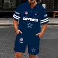 [SPECIAL OFFER] NEW CUSTOMIZED NFL21 DCB DALLAS COWBOYS QUARTER-ZIP POLO SHIRT & SHORTS SET
