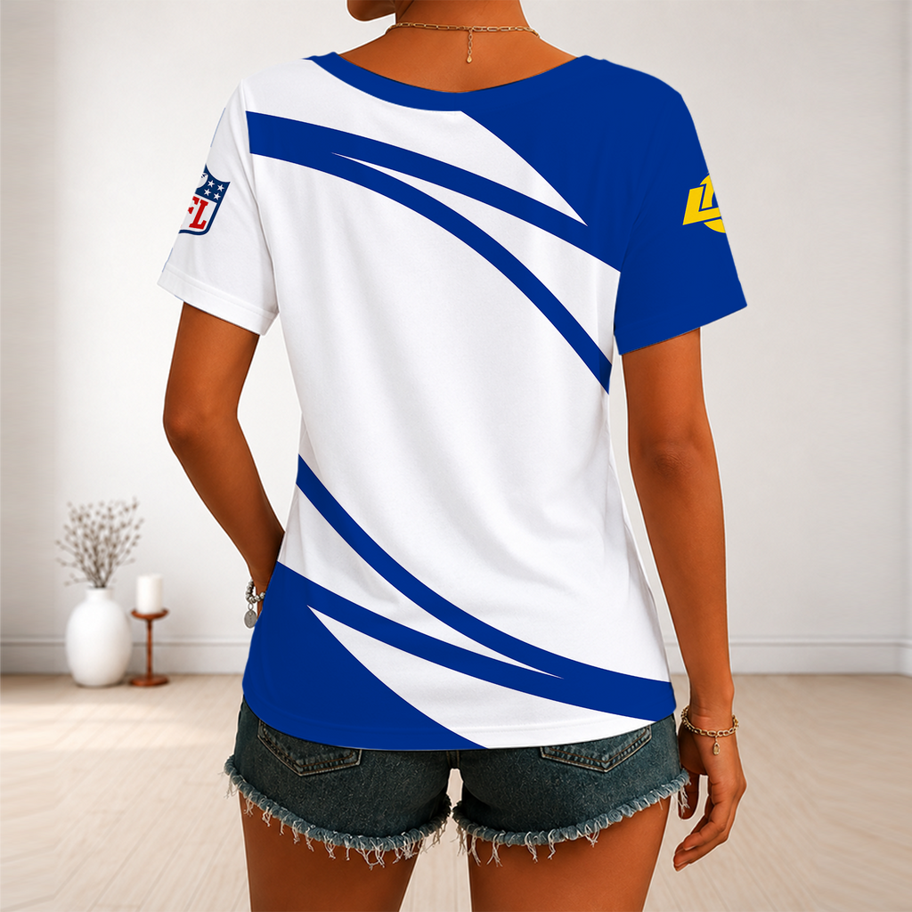 [SPECIAL OFFER] NEW CUSTOMIZED NFL22 LAR LOS ANGELES RAMS V-NECK FEMALE SHIRT