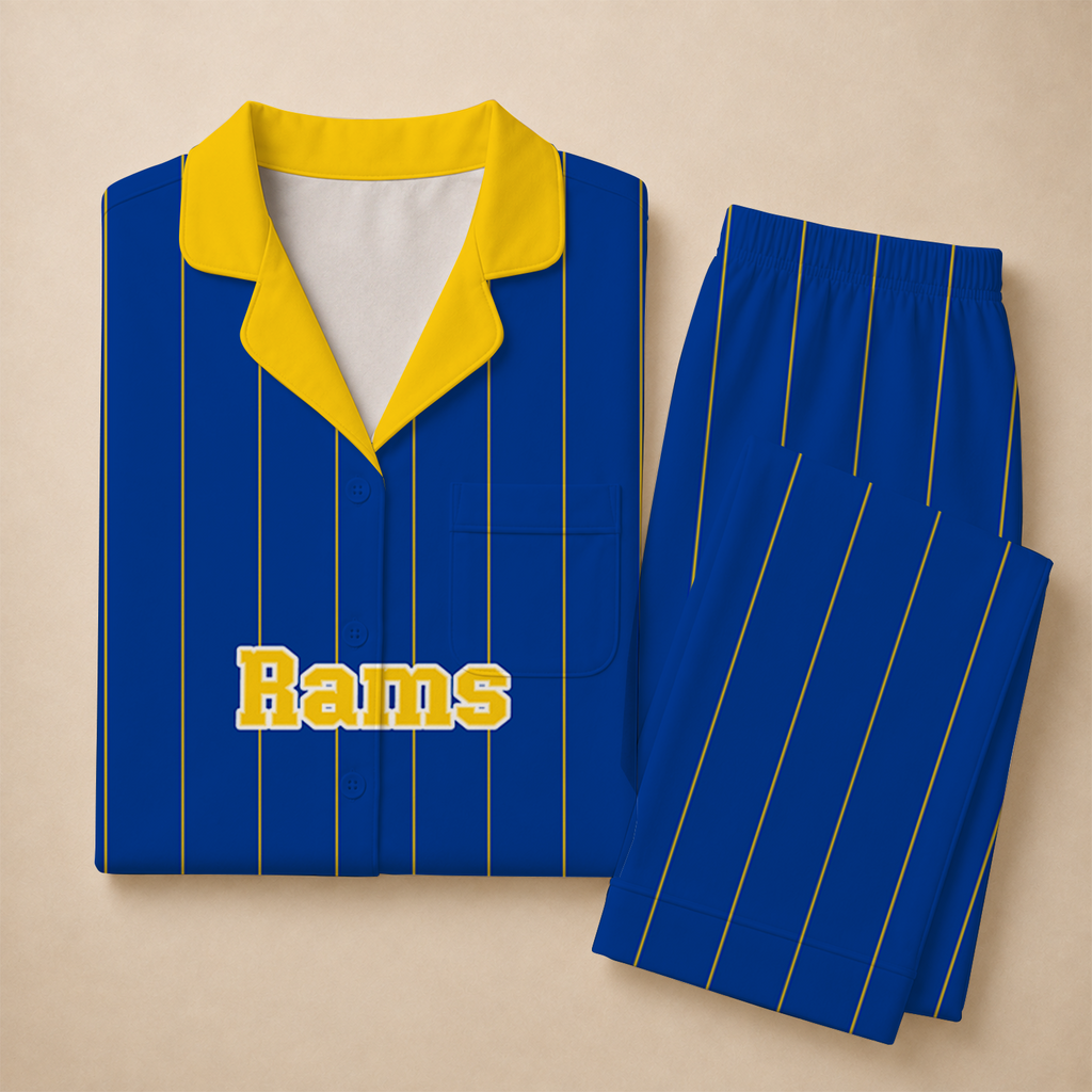 [SPECIAL OFFER] NEW CUSTOMIZED NFL22 LAR LOS ANGELES RAMS SHORT SLEEVE & LONG PANTS PAJAMAS SET